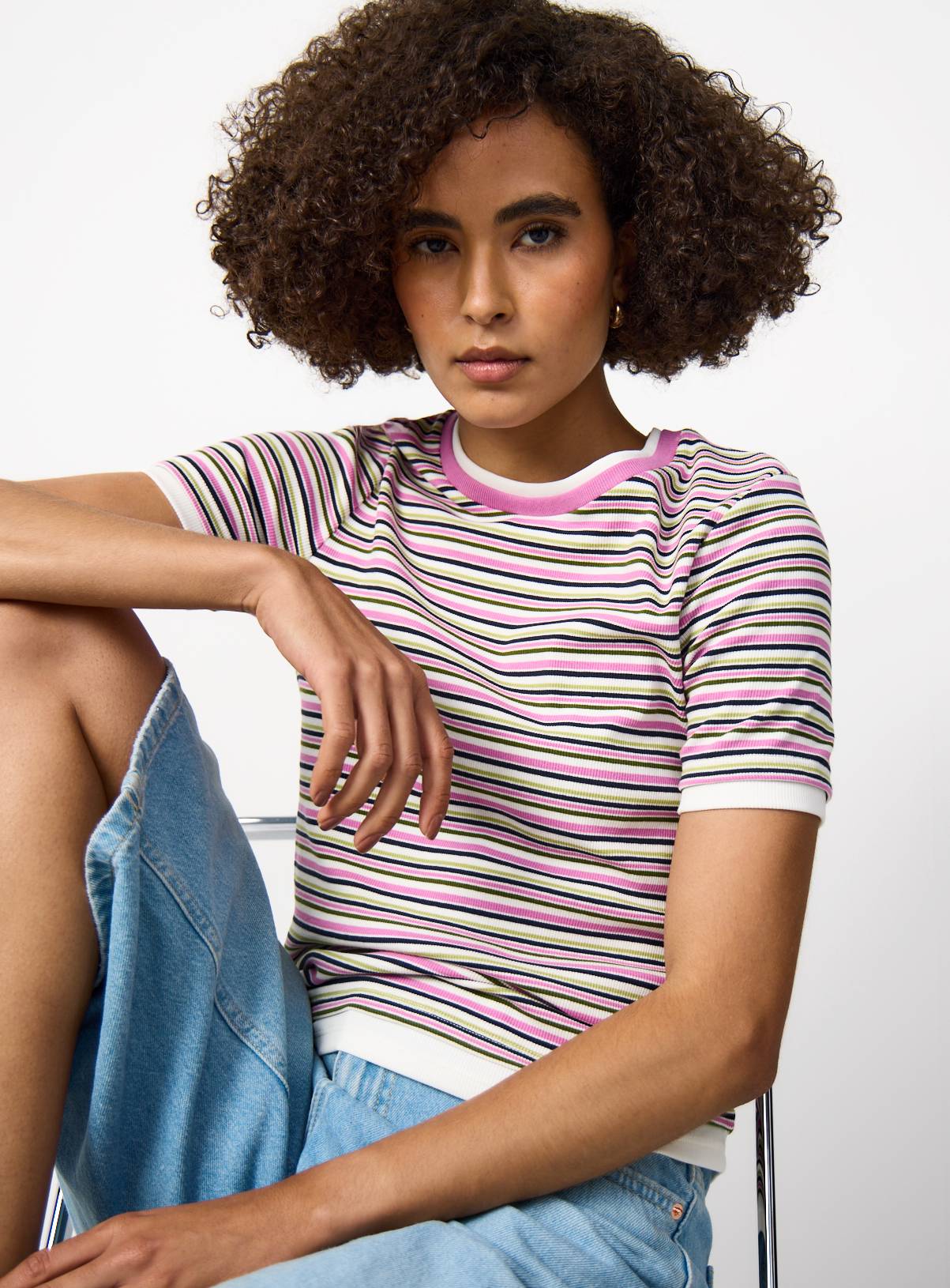 Pink Stripe Print Mock Layer T-Shirt 8 - Image 1